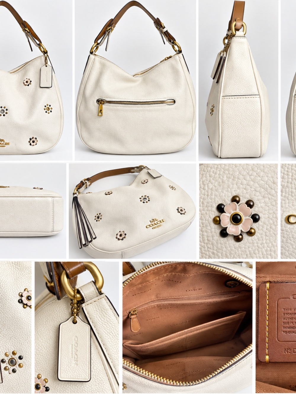 Coach Sutton Hobo White Pebble Leather Tea Rose Rivet Bag - Picture 3 of 3